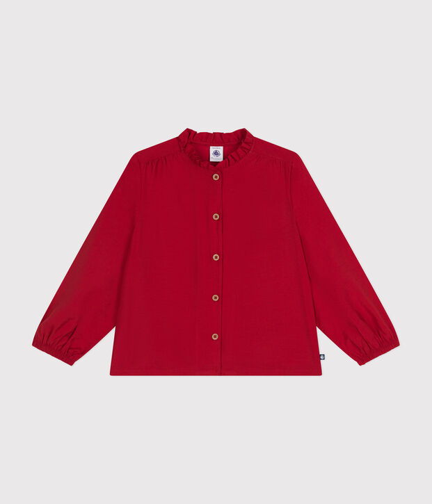 Lang&auml;rmelige Kinder-Bluse aus Leinenstoff f&uuml;r M&auml;dchen rot
