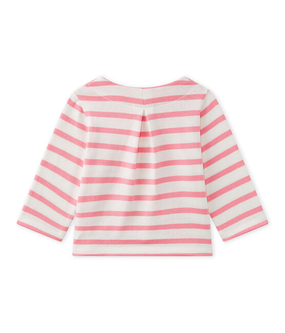 Gestreifter Baby-Mädchen-Cardigan weiss MARSHMALLOW/rosa PETAL