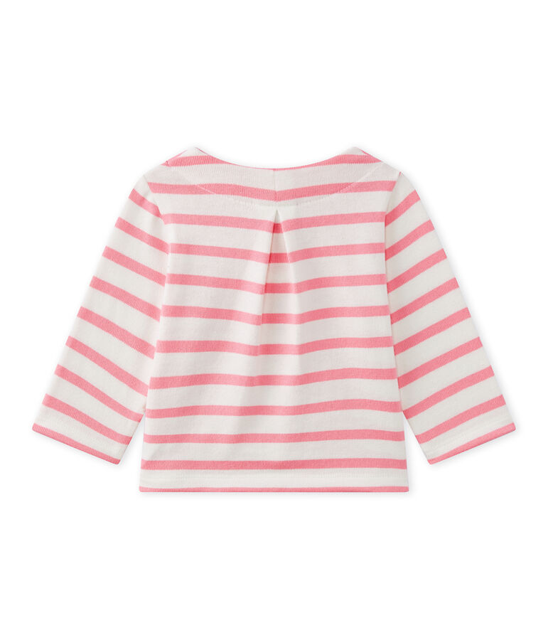 Gestreifter Baby-M&auml;dchen-Cardigan weiss/rosa