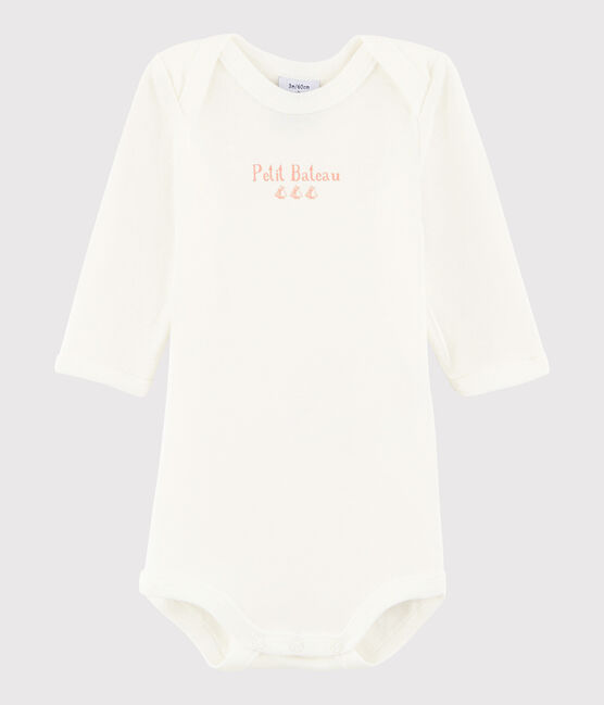 Langärmeliger Baby-Body Mädchen weiss MARSHMALLOW/rosa PATIENCE