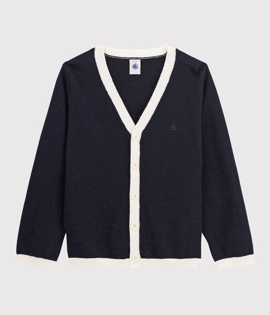Kinder-Cardigan aus Wolle und Baumwolle für Jungen blau SMOKING/weiss MARSHMALLOW