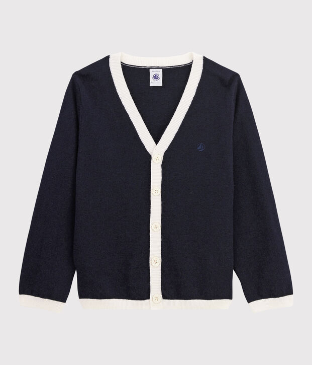 Kinder-Cardigan aus Wolle und Baumwolle f&uuml;r Jungen blau/weiss