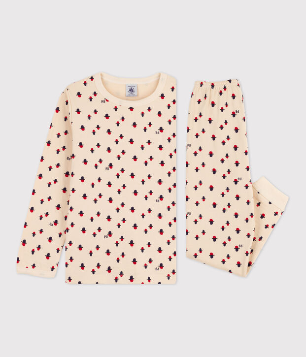 Kinderpyjama aus Doppeljersey naturfarben/rot/vielfarbig
