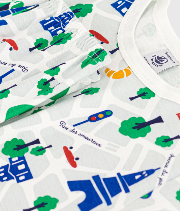 Kinderpyjama aus Baumwolle mit Paris-Printmotiv weiss/vielfarbig