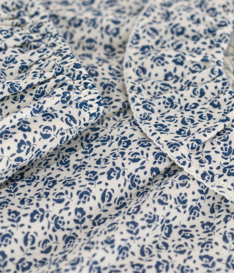 Kurz&auml;rmeliges Babykleid mit Bloomers aus Musselin naturfarben/blau