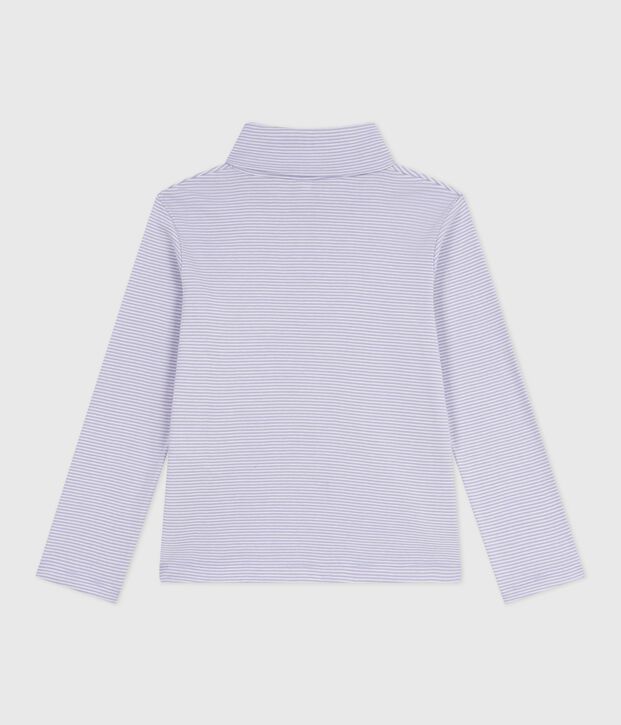Kinder-Rollkragenshirt aus Baumwolle mit Streifen violett/weiss