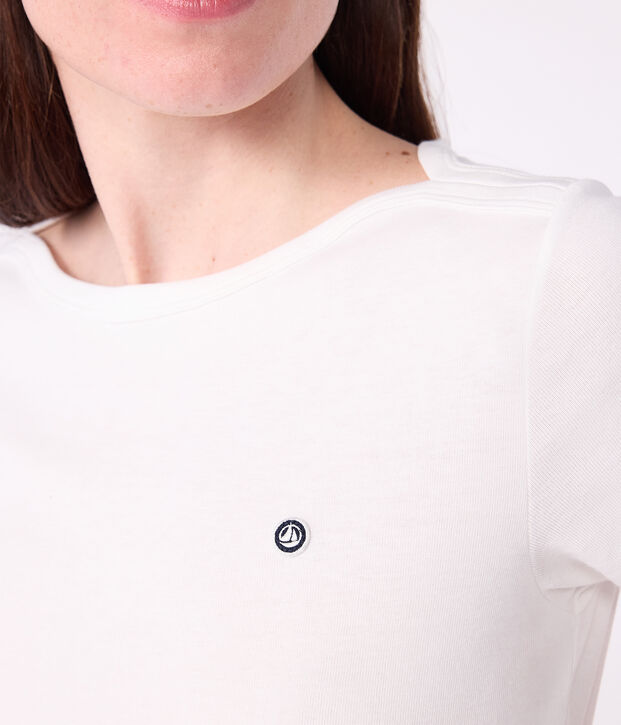 Kultiges Damen-T-Shirt mit Admiralskragen aus Baumwolle weiss