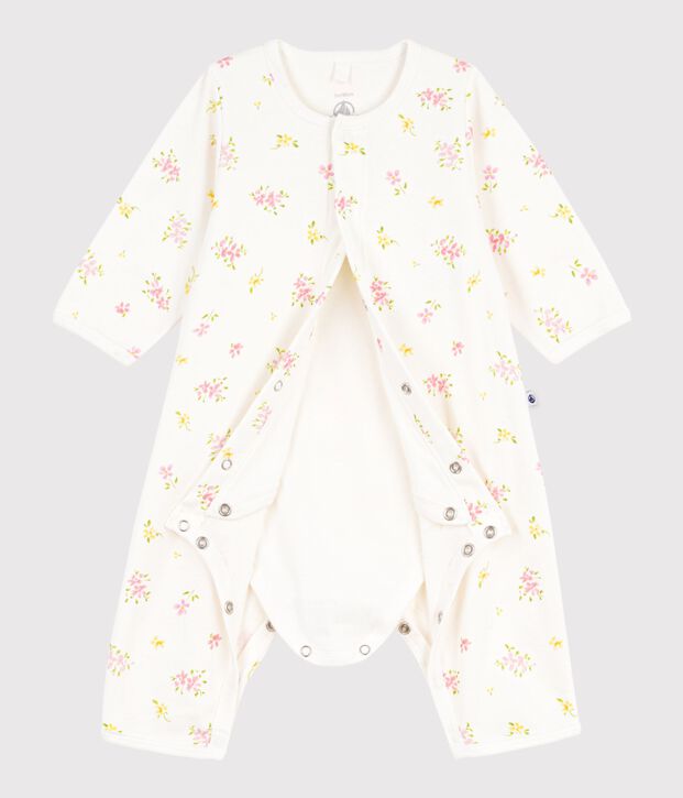 Baby-Bodyjama ohne F&uuml;&szlig;chen aus Baumwolle mit Blumenmotiv weiss/vielfarbig