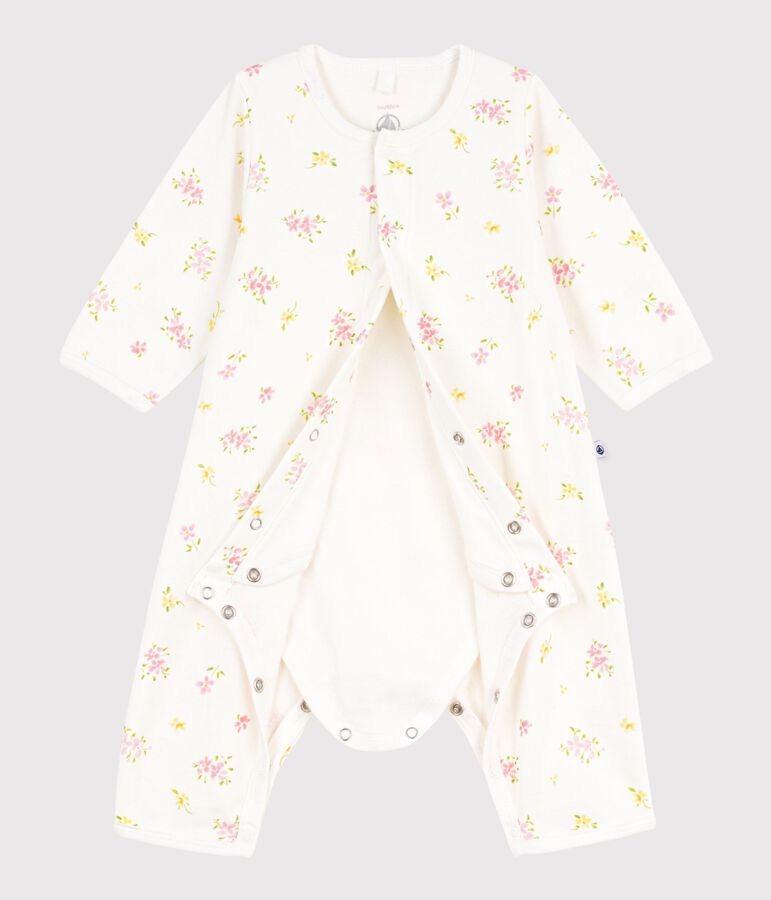 Baby-Bodyjama ohne F&uuml;&szlig;chen aus Baumwolle mit Blumenmotiv weiss MARSHMALLOW/weiss MULTICO