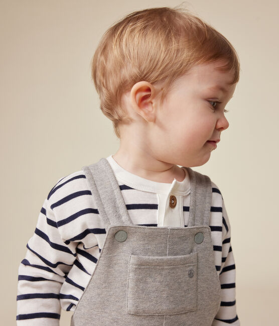 Langärmeliges Baby-T-Shirt aus Baumwolle weiss MARSHMALLOW/blau SMOKING