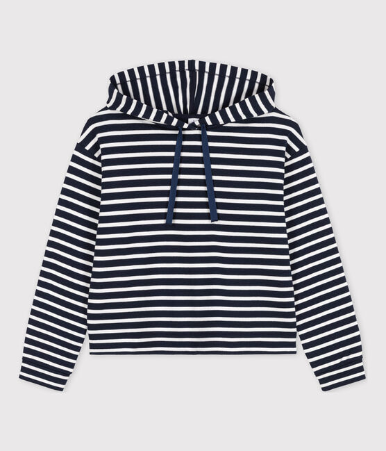 Kapuzen-Sweatshirt aus Baumwolle für Damen blau SMOKING/weiss MARSHMALLOW