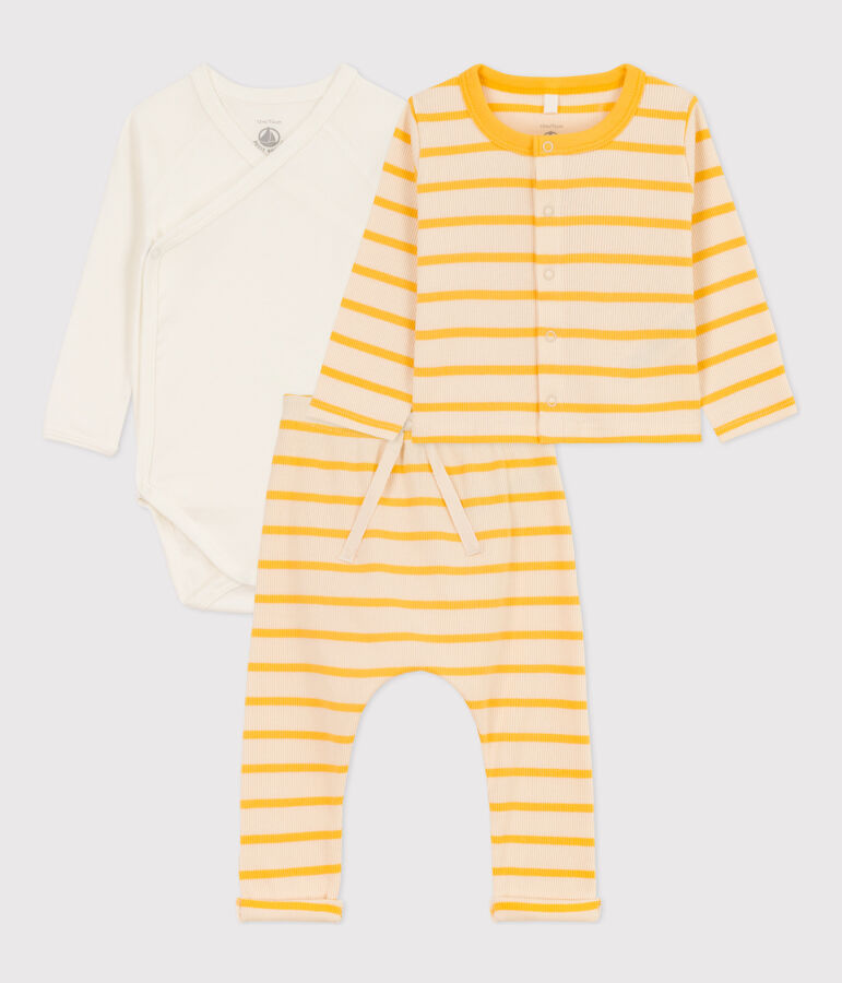 Baby-Set aus Baumwolle mit Marinestreifen naturfarben/gelb