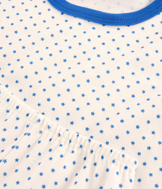 Kinder-Kurzpyjama aus Bio-Baumwolle mit blauem Sternenmotiv f&uuml;r Jungen weiss/blau