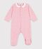 Strampler aus Nicki mit Kragen und Blumenmuster rosa/vielfarbig