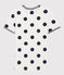 Damen-T-Shirt aus Baumwolle mit Rundhalsausschnitt und modischem Punktmuster weiss MARSHMALLOW/blau MEDIEVAL