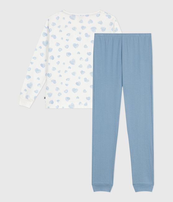 Damen-Pyjama aus zwei Baumwollstoffen mit Herzmotiv blau ADRIATIC/ MULTICO