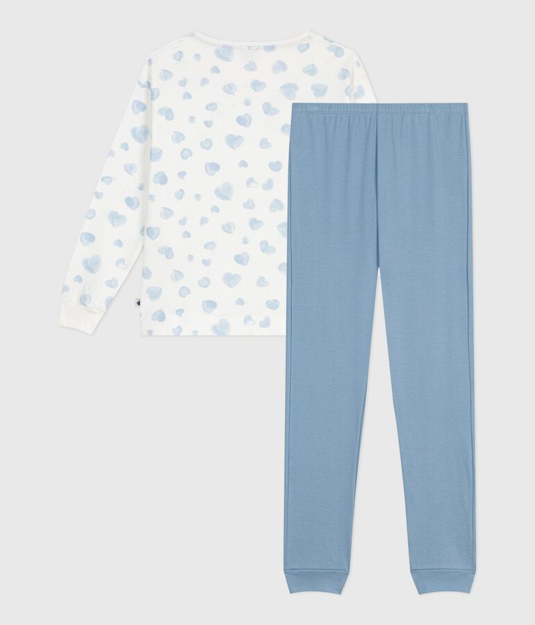 Damen-Pyjama aus zwei Baumwollstoffen mit Herzmotiv blau/vielfarbig