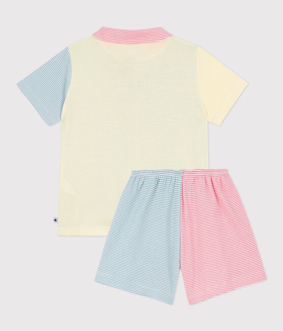 Geknöpfter Kinder-Kurzpyjama aus Baumwolle mit Streifen weiss MARSHMALLOW/weiss MULTICO