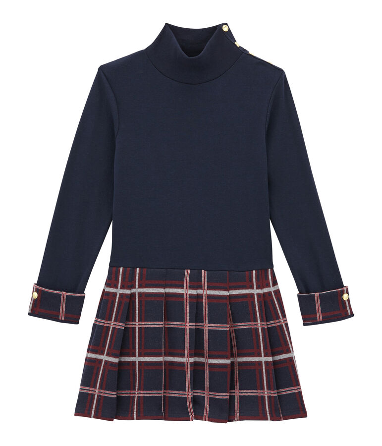 M&auml;dchen Rollkragenkleid im Materialmix blau SMOKING/weiss MULTICO