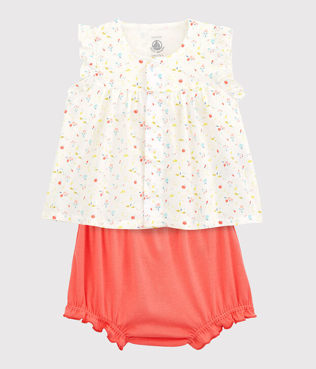 Zweiteiliges Baby-Set aus Bio-Baumwolle in Cotton Rich Qualit&auml;t mit Blumenmuster f&uuml;r M&auml;dchen weiss/vielfarbig