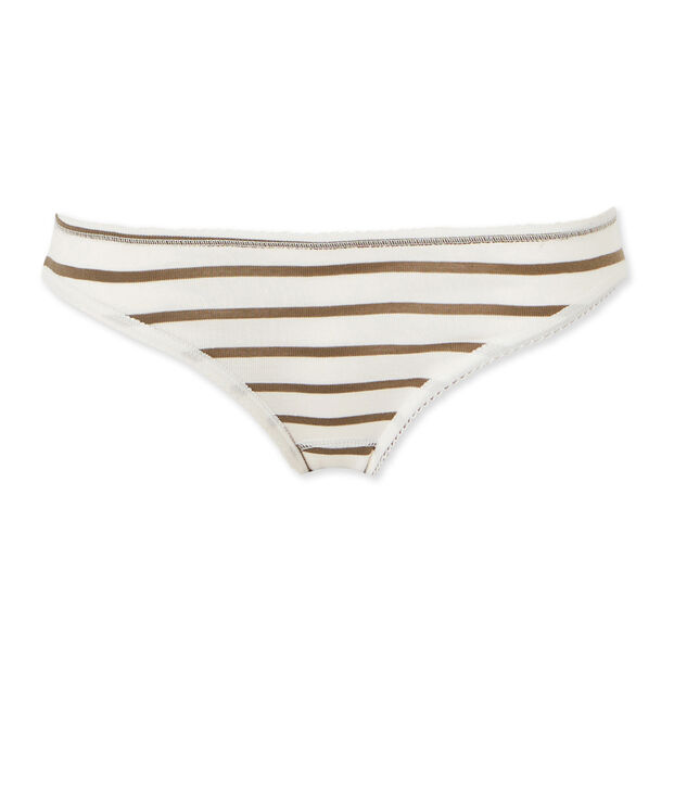 Gestreifte Damen Baumwollschl&uuml;pfer weiss/braun