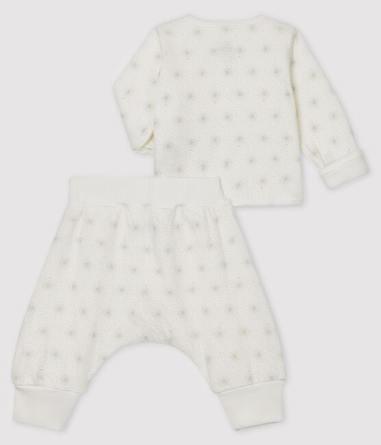 Zweiteiliges Baby-Set aus Doppeljersey, weiss MARSHMALLOW/beige PERLIN