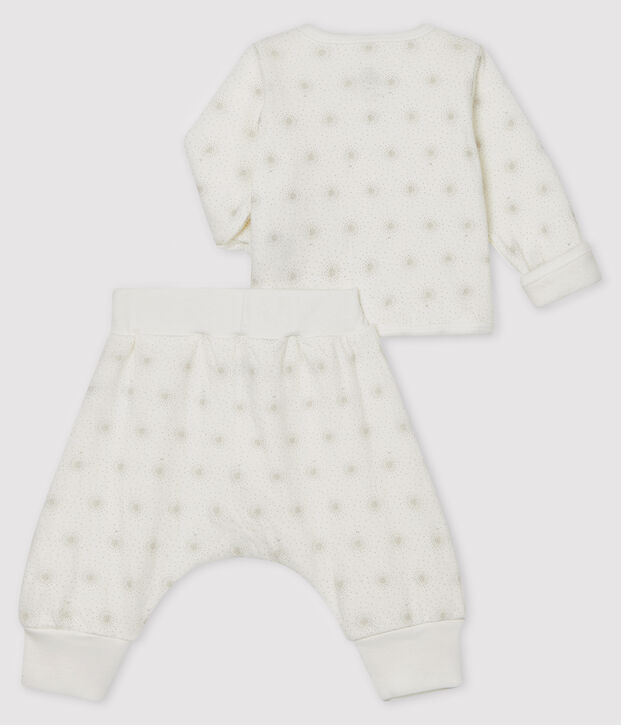 Zweiteiliges Baby-Set aus Doppeljersey, weiss/grau