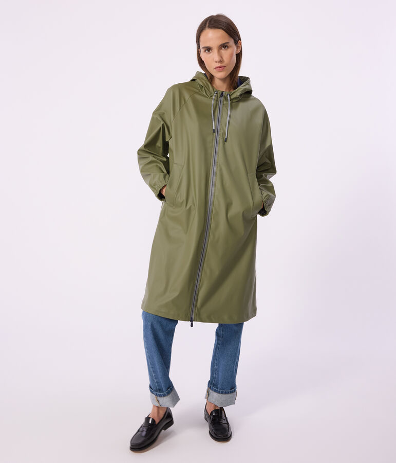 Lange Damen-Regenjacke mit zwei Farben gr&uuml;n