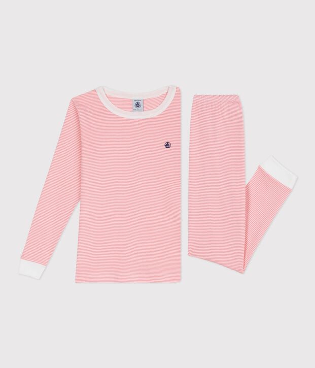 Eng anliegender Kinder-Pyjama aus Baumwolle mit Streifen rosa/weiss