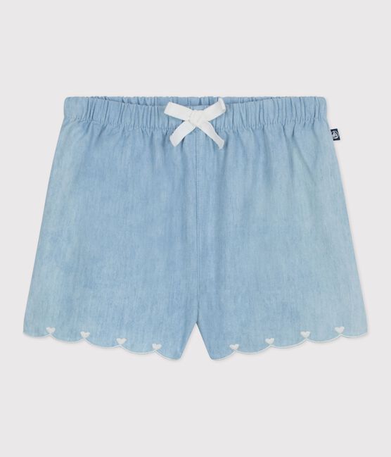 Baby-Shorts aus besticktem Chambray blau BLEU CLAIR
