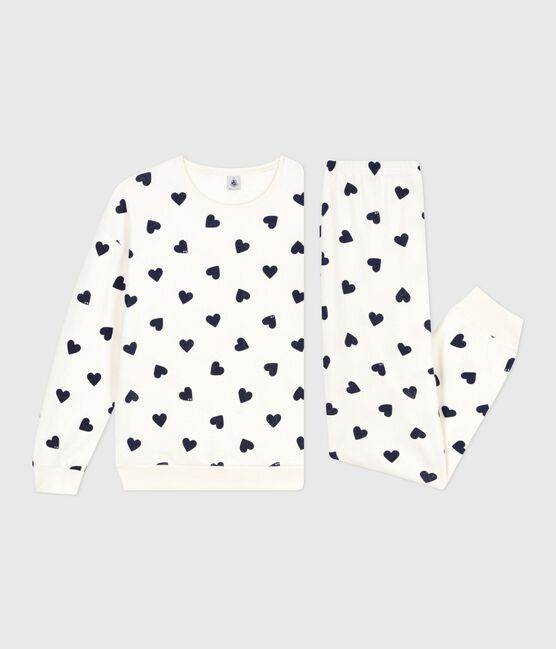 Damen-Pyjama aus Baumwoll-Frottee mit Herzmotiv blau MILK/ SOIR