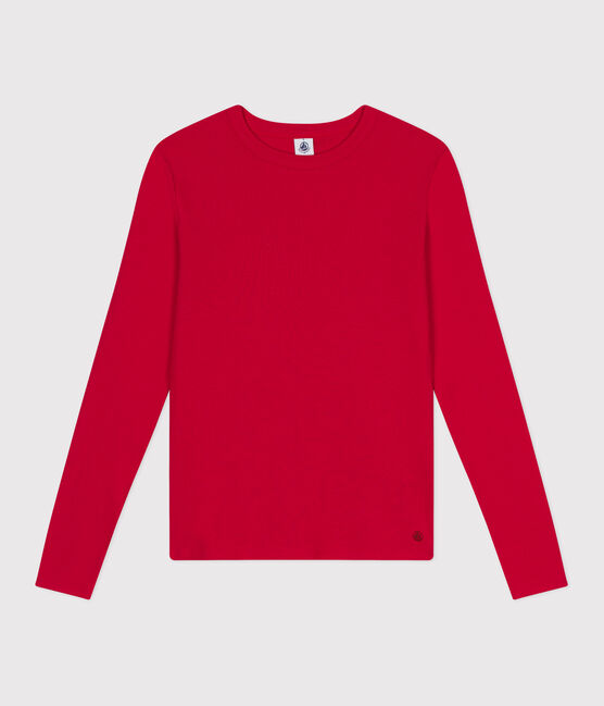 Langärmeliges Damen-T-Shirt L'Iconique aus einfarbigem Rippstrick rot CORRIDA