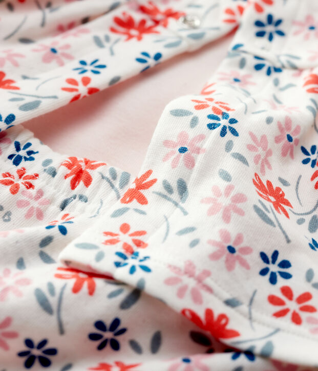 Dreiteiliges Baby-Set aus Bio-Baumwolle mit Blumenmuster f&uuml;r M&auml;dchen weiss/vielfarbig