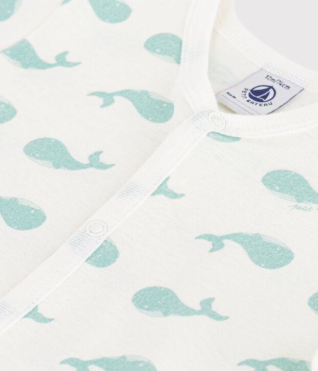 Baby-Kurzoverall aus Baumwolle mit Walmotiv weiss/blau