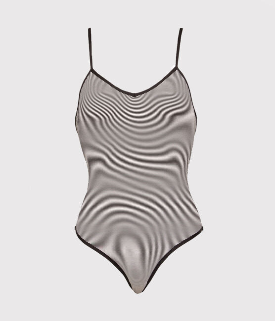 Damen-Badeanzug mit Streifen blau ABYSSE/weiss LAIT