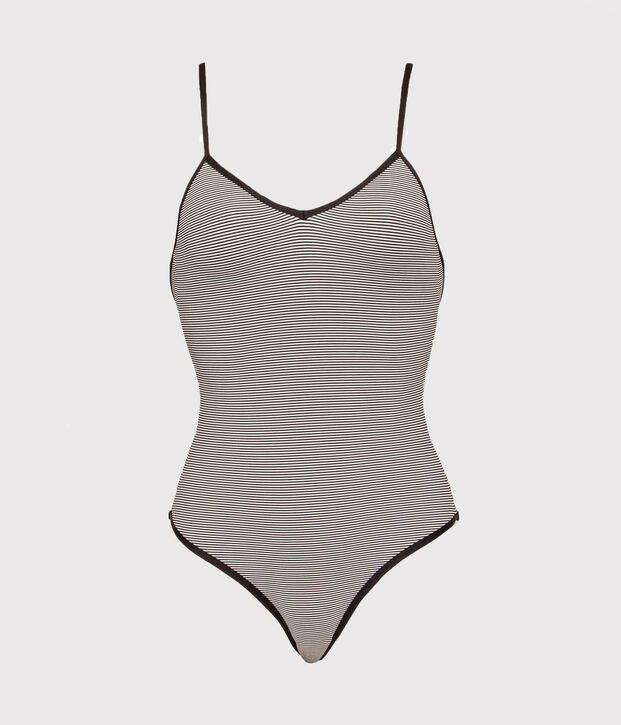 Damen-Badeanzug mit Streifen blau/weiss