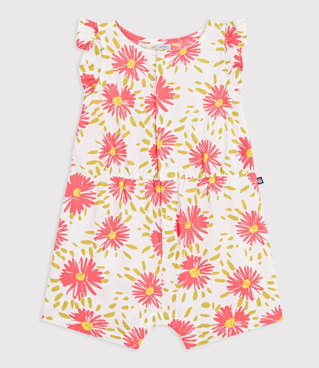 Baby-Kurzoverall aus Baumwolle mit Blumenmuster weiss/vielfarbig