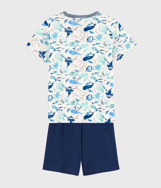 Kinder-Kurzpyjama aus Baumwolle mit Meerestiermotiv für Jungen weiss MARSHMALLOW/weiss MULTICO
