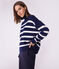 Damen-Pullover mit Stehkragen aus Wolle und Baumwolle mit Streifen blau SOIR/ MARSHMALLOW