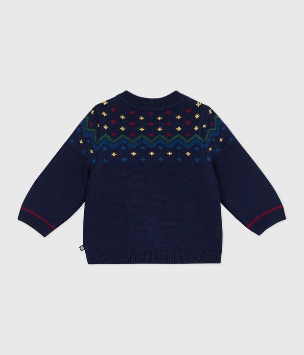 Baby-Pullover aus Wolle und Baumwolle mit Muster blau/vielfarbig