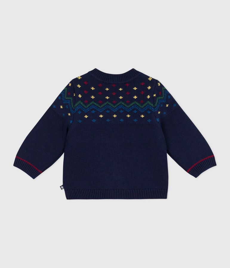 Baby-Pullover aus Wolle und Baumwolle mit Muster blau SOIR/ MULTICO