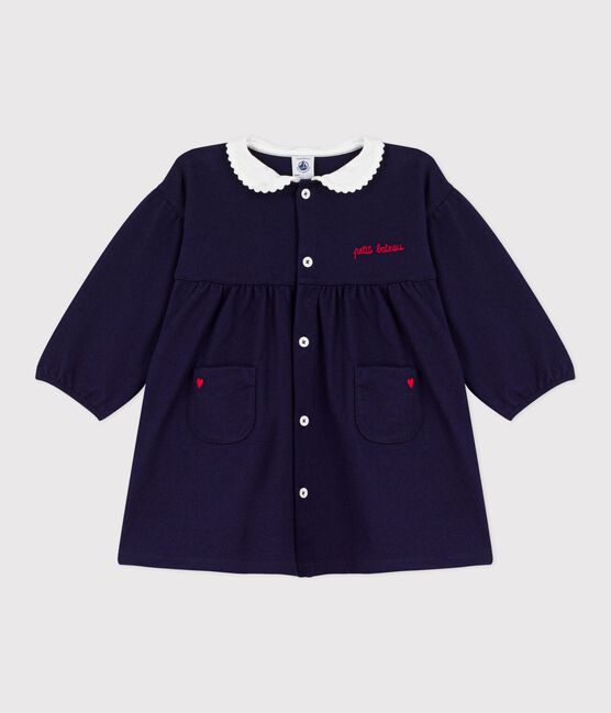 Langärmeliges Baby-Kleid mit Kragen aus einfarbiger Baumwolle und Stickereien SOIR