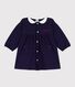 Langärmeliges Baby-Kleid mit Kragen aus einfarbiger Baumwolle und Stickereien