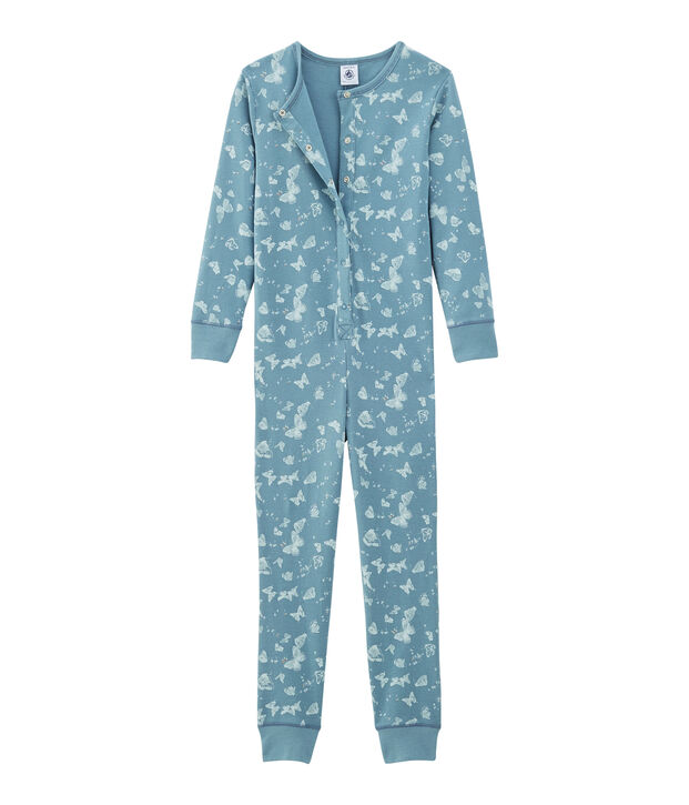 Langer Einteiler aus Baumwolle f&uuml;r kleine M&auml;dchen blau/weiss
