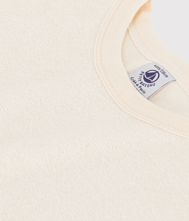 Gestreiftes Kinder-T-Shirt aus Frottee f&uuml;r M&auml;dchen und Jungen naturfarben