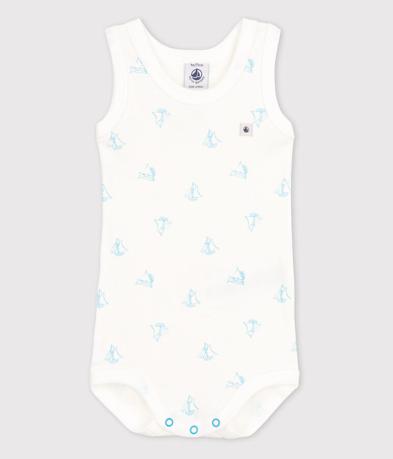 &Auml;rmelloser Baby-Body Jungen weiss ECUME/blau AQUARIUS