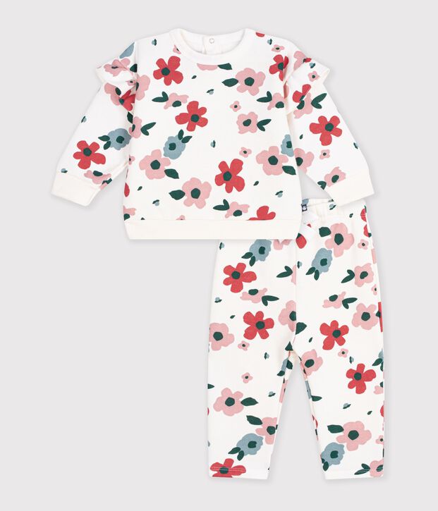 Baby-Set Sweatshirt und Hose aus Baumwolle mit Blumenmotiv naturfarben/vielfarbig