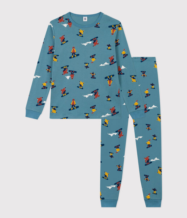 Kinderpyjama aus Baumwolle mit Snowboardmotiv f&uuml;r Jungen blau/vielfarbig