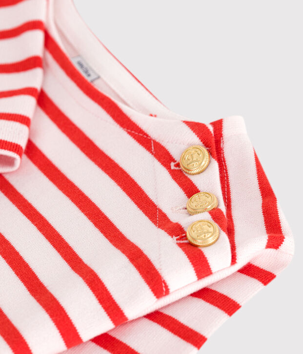 Lang&auml;rmeliges Kinder-Kleid aus Baumwolle mit Streifen rosa/rot