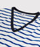 Damen-T-Shirt aus Baumwolle mit V-Ausschnitt weiss MARSHMALLOW/blau SURF